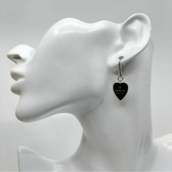 ✨️  Gucci trademark logo SS.925 heart charm dangle earrings ✨️ - Picture 6 of 8
